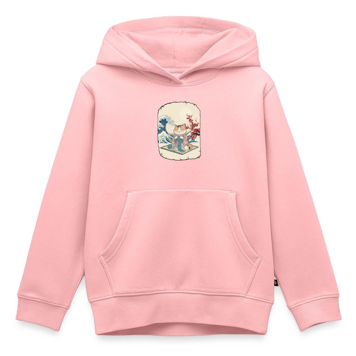 Hoodie Strickende Katze, Japanische Katzenkunst Kinder Premium Hoodie