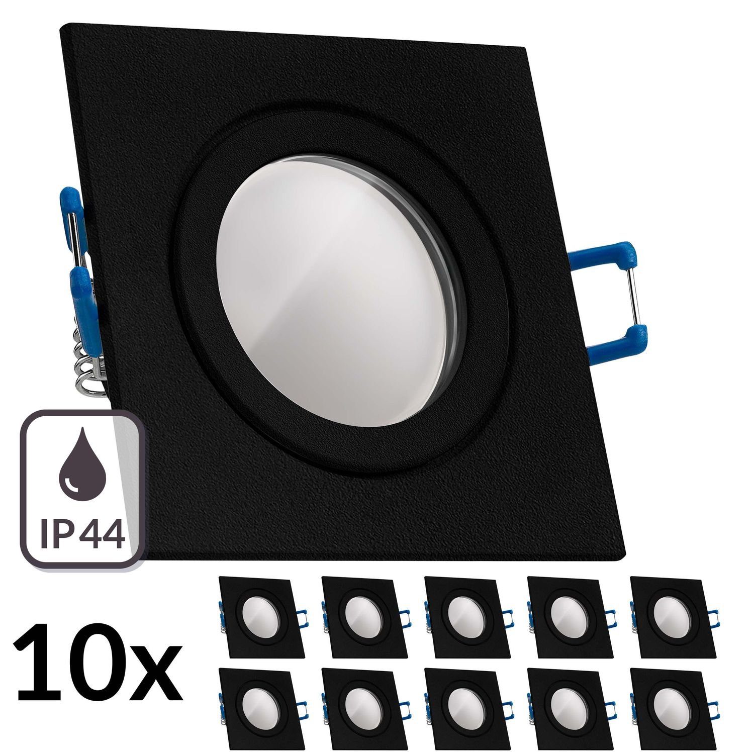 LEDAND GU10 LEDANDO LED Set 5W LED 10er in Einbaustrahler mit IP44 LED Einbaustrahler schwarz von