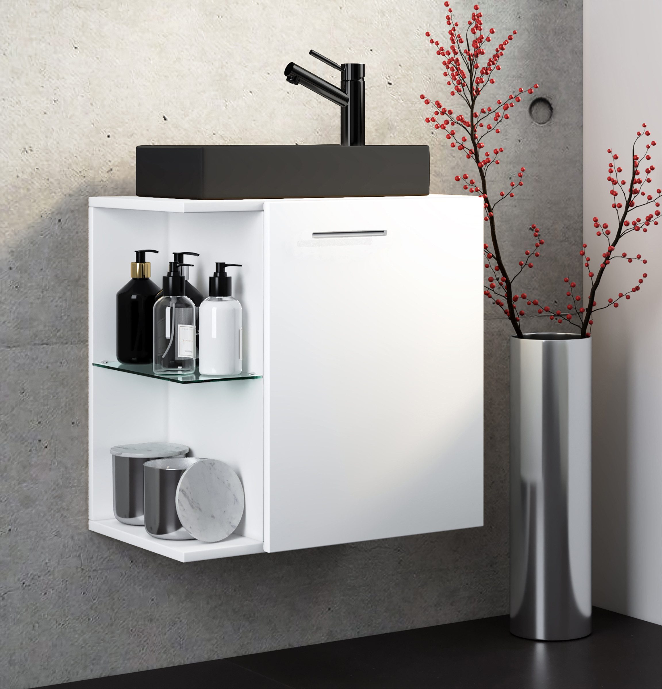 Thumbnail - VCM Waschtisch 2-tlg Waschtisch Hausa Toilette schmal Schwarz