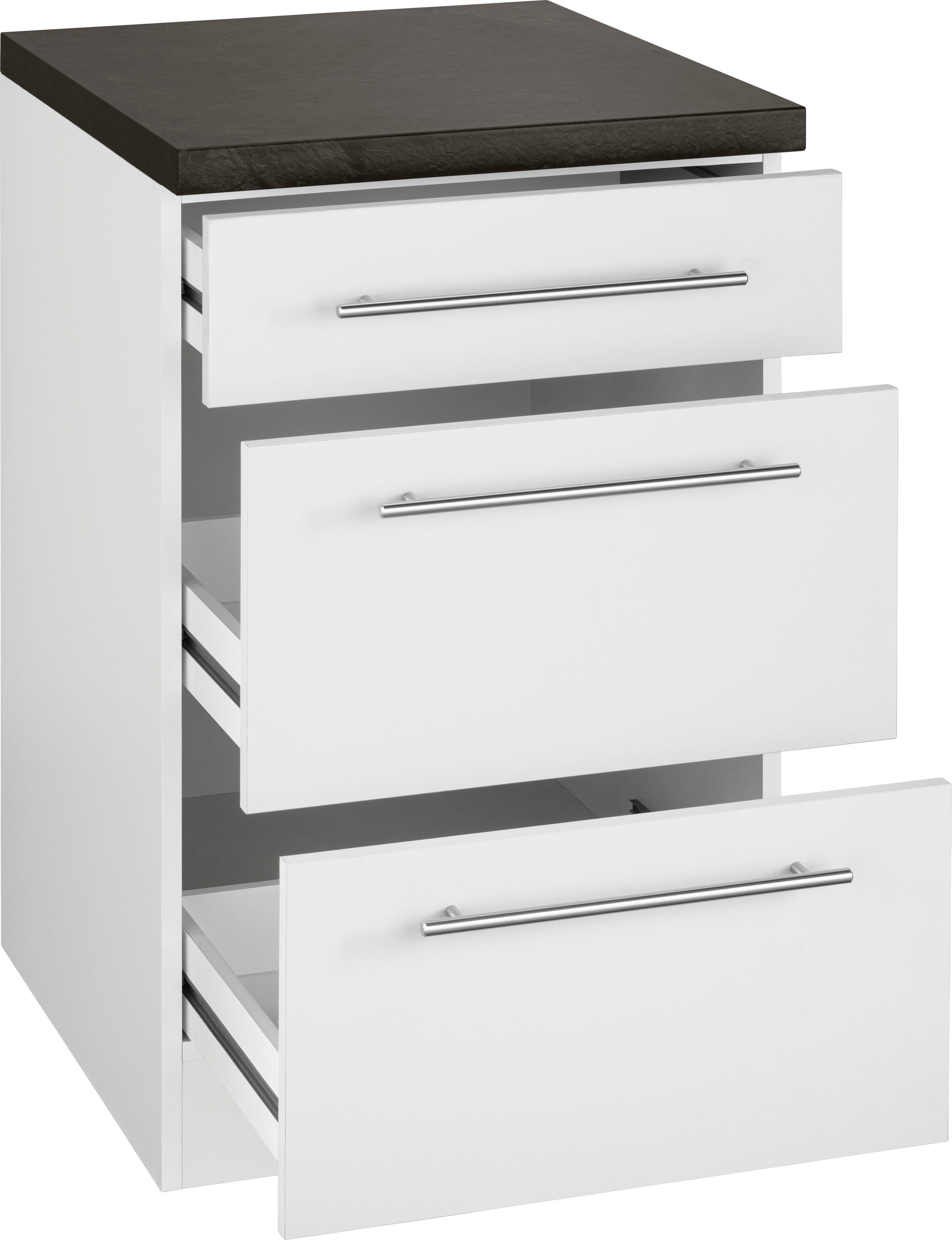 wiho Küchen Unterschrank Unna mit weiß/granit großen schwarz Weiß Auszügen 50 breit, 2 | cm