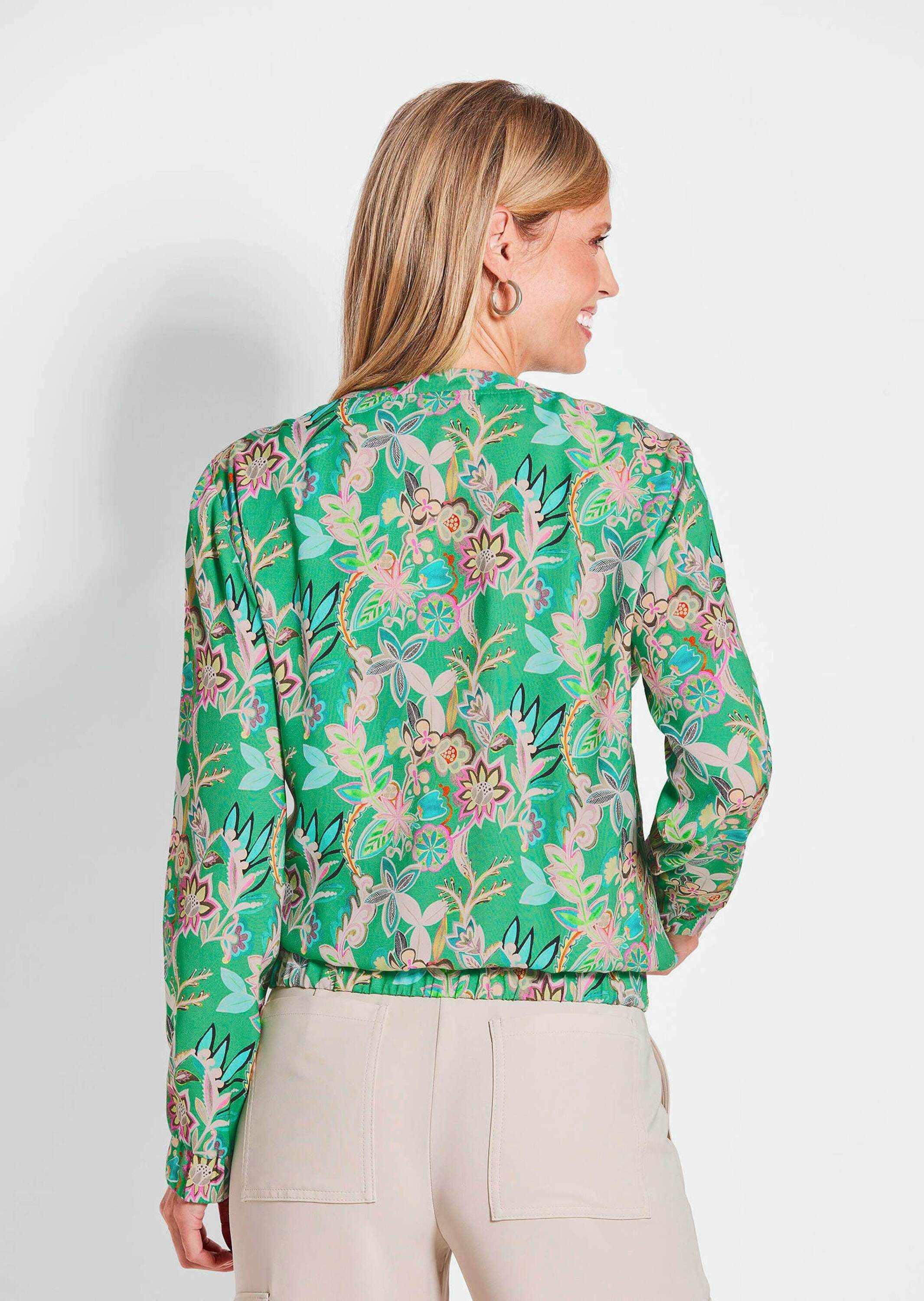 GOLDNER Outdoorjacke Floraler Damenblouson mit Reißverschluss Sportlicher Blouson mit Rundhals und Gummibündchen