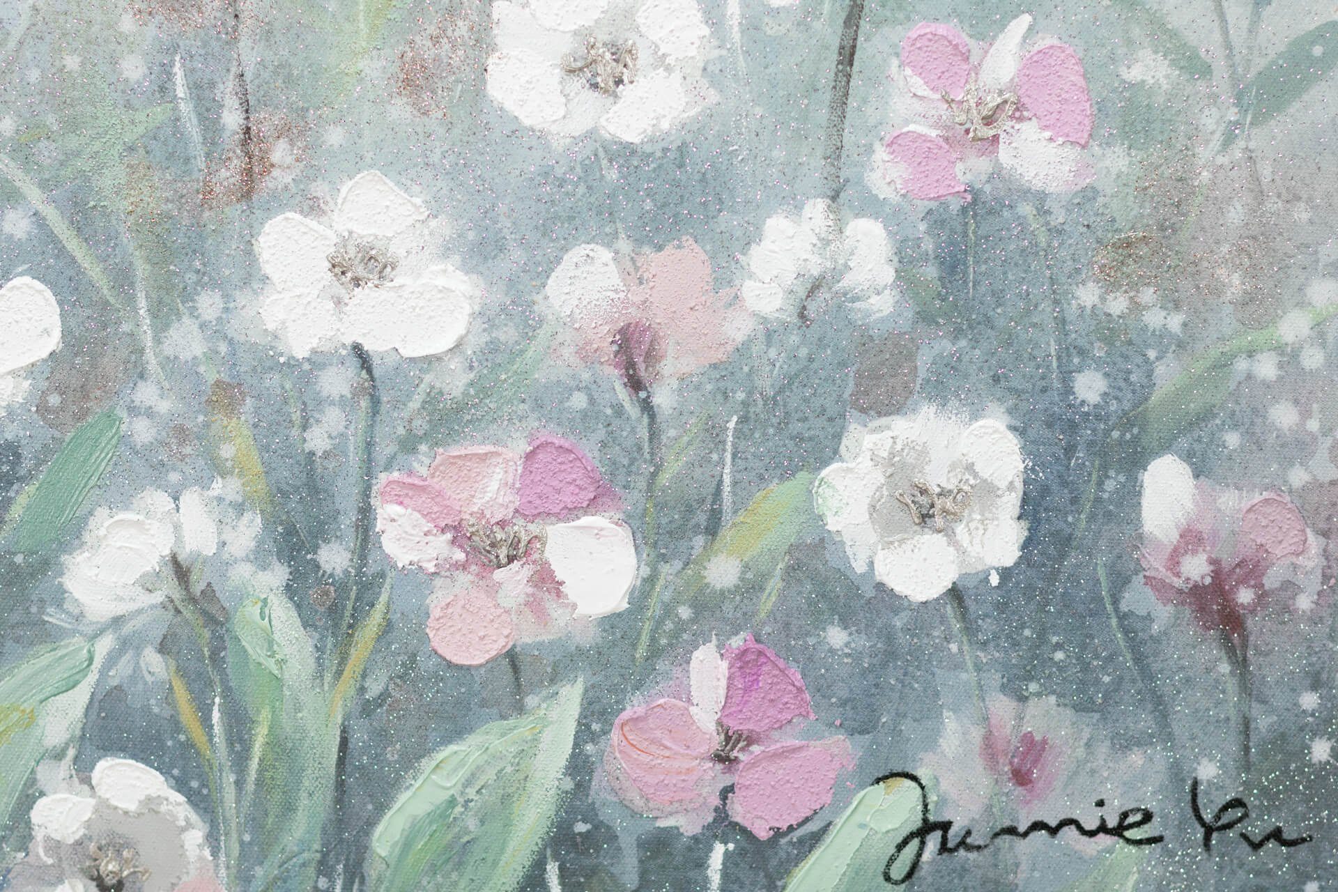 KUNSTLOFT Gemälde Flowery Meadow 60x60 cm, Leinwandbild 100% HANDGEMALT Wandbild Wohnzimmer