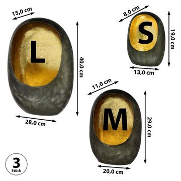 CEPEWA Teelichthalter Windlicht 3er Set anthrazit kupfer