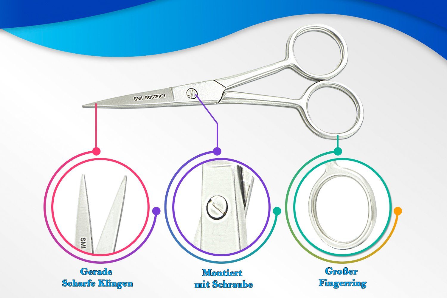 SMI Bartschere Bartschere Männer Schnurrbart schere Augenbrauenschere Schere + Etui