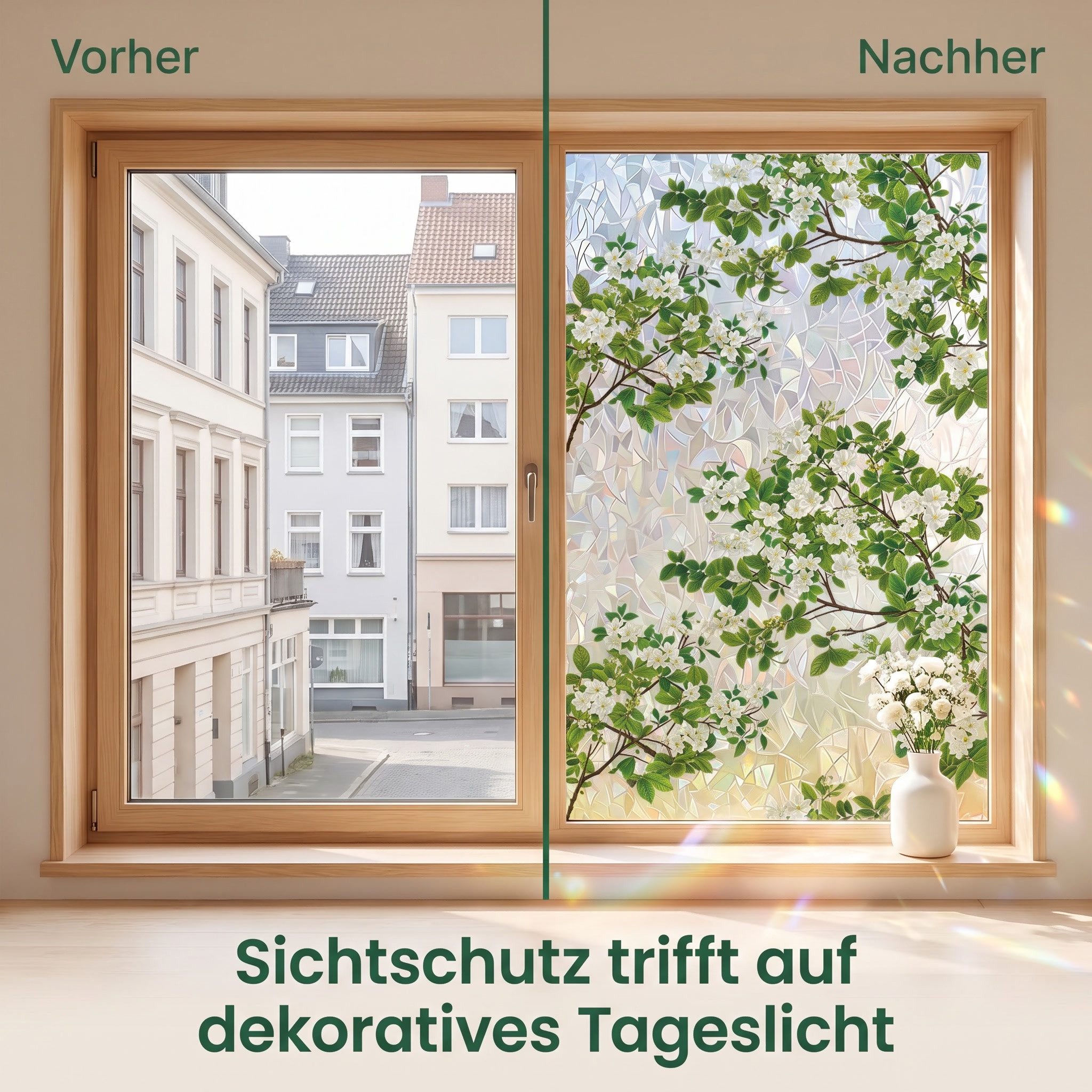 HomeBella Fensterfolie Dekorative Glasdekorfolie Buntglasoptik mit Blumen & Blättern, in Milchglasoptik für Fenster & Glastüren – Bild 5 von 5