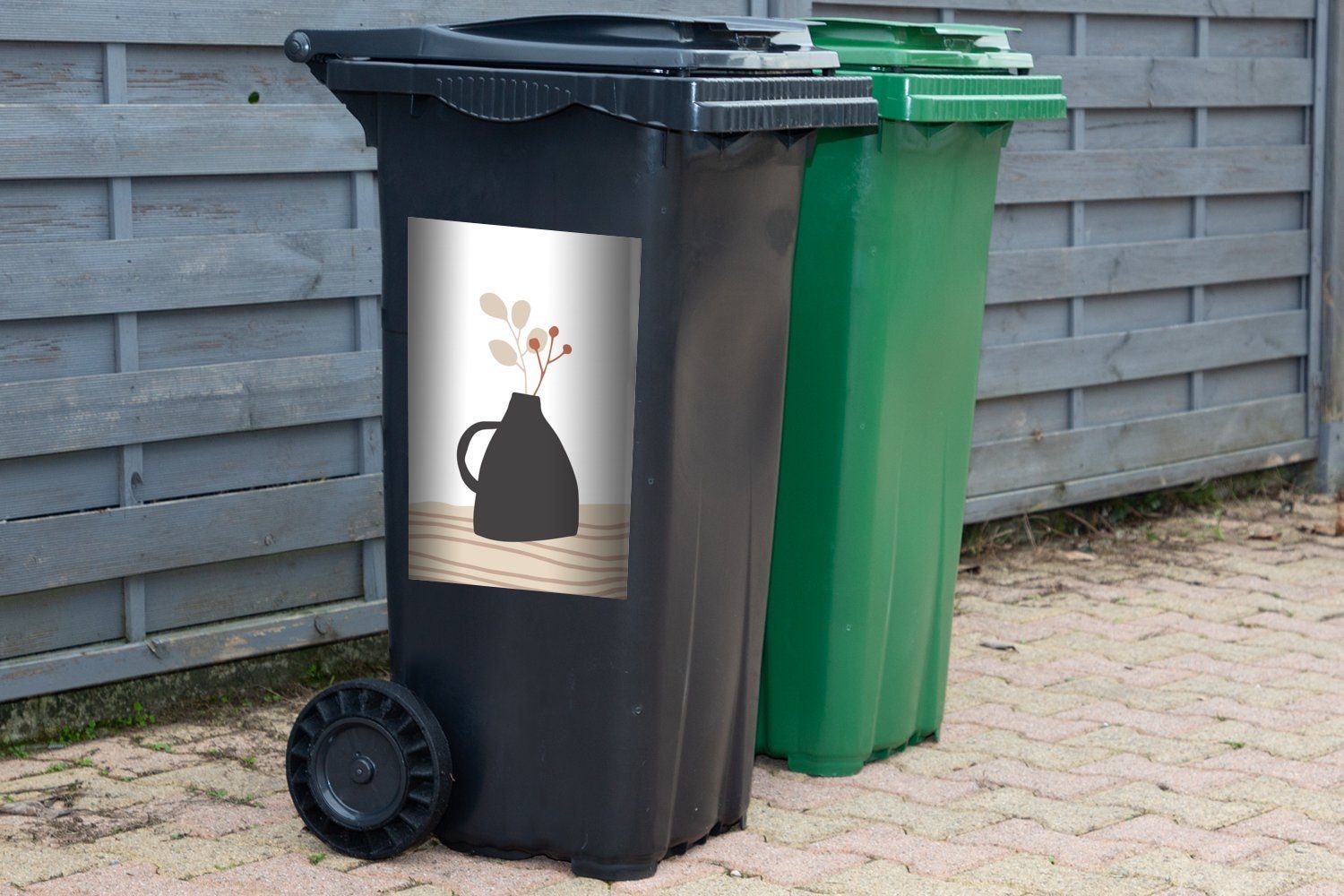 MuchoWow Wandsticker Sommer (1 St), Mülleimer-aufkleber, Blume - Abfalbehälter - Schwarz Weiß Sticker, Container, - Mülltonne