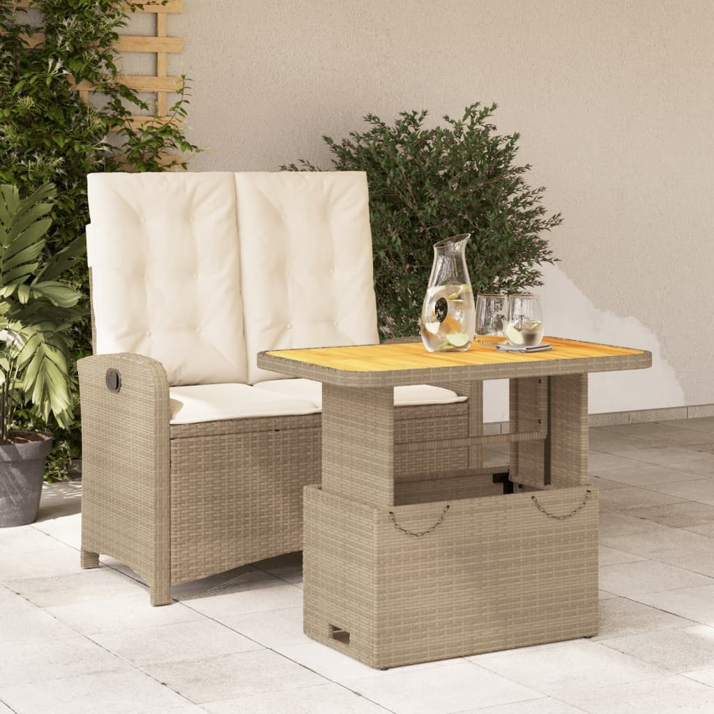 vidaXL GartenEssgruppe 2tlg. GartenEssgruppe mit Kissen Beige Poly