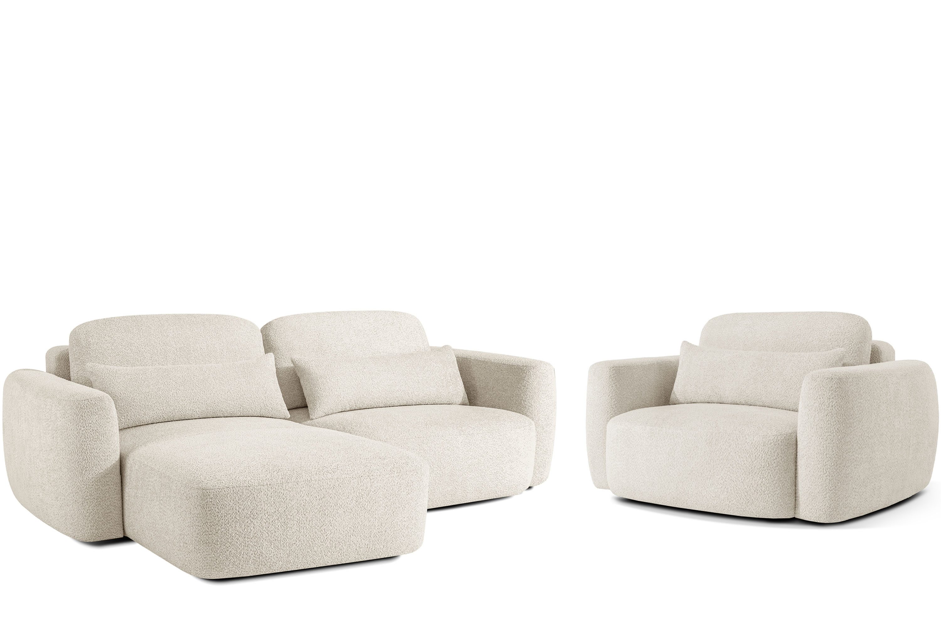 KONSIMO® Polstergarnitur ELOSA Couchgarnitur, Ecksofa mit Sessel, Premiumqualität aus EU, (2-tlg., 1x Sessel (1,5 Sitzer), 1x Ecksofa mit Schlaffunktion), mit Lendenkissen, extrem bequemer Sitz, Japandi-Stil