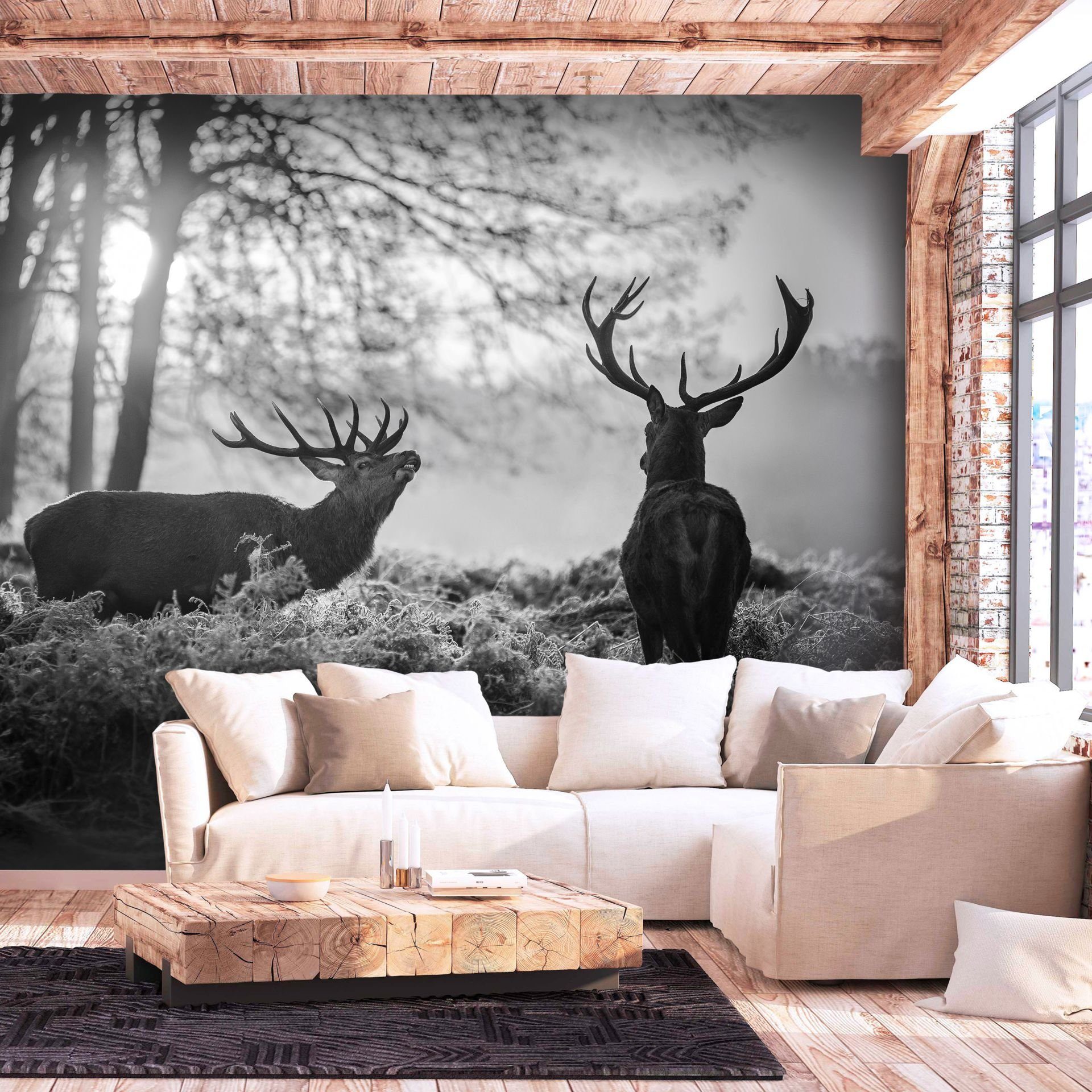 KUNSTLOFT Vliestapete Deers in the Morning 0.98x0.7 m, matt, lichtbeständige Design Tapete | Vliestapeten