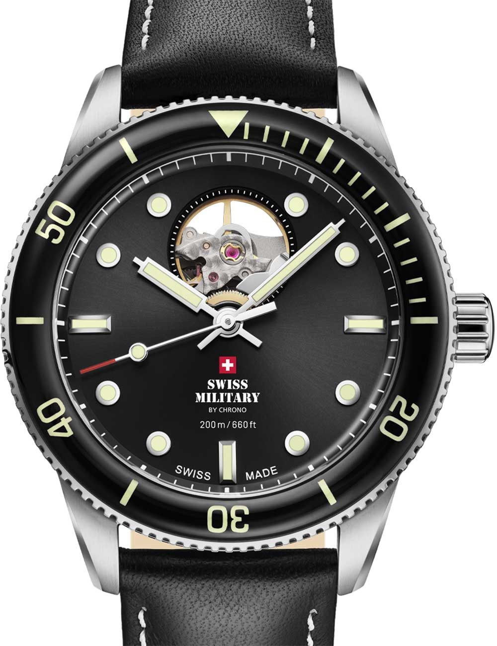 Swiss Military by Chrono Automatikuhr Swiss Military SMA34106.15 Herrenuhr Automatik Open-Heart Taucheruhr 4 Swiss Military SMA34106.15 Herrenuhr Automatik Open-Heart Taucheruhr 42mm 20ATM