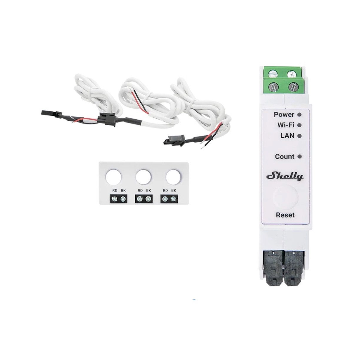 Shelly Balkonkraftwerk Shelly Pro 3EM 3CT63 professioneller 3-Phasen-Energiezähler 0% MwSt, (Packung, 5-St., incl. 3 x Stromwandler), 0% Mwst. gem. §12, Abs. 3 UstG für Privatanwender