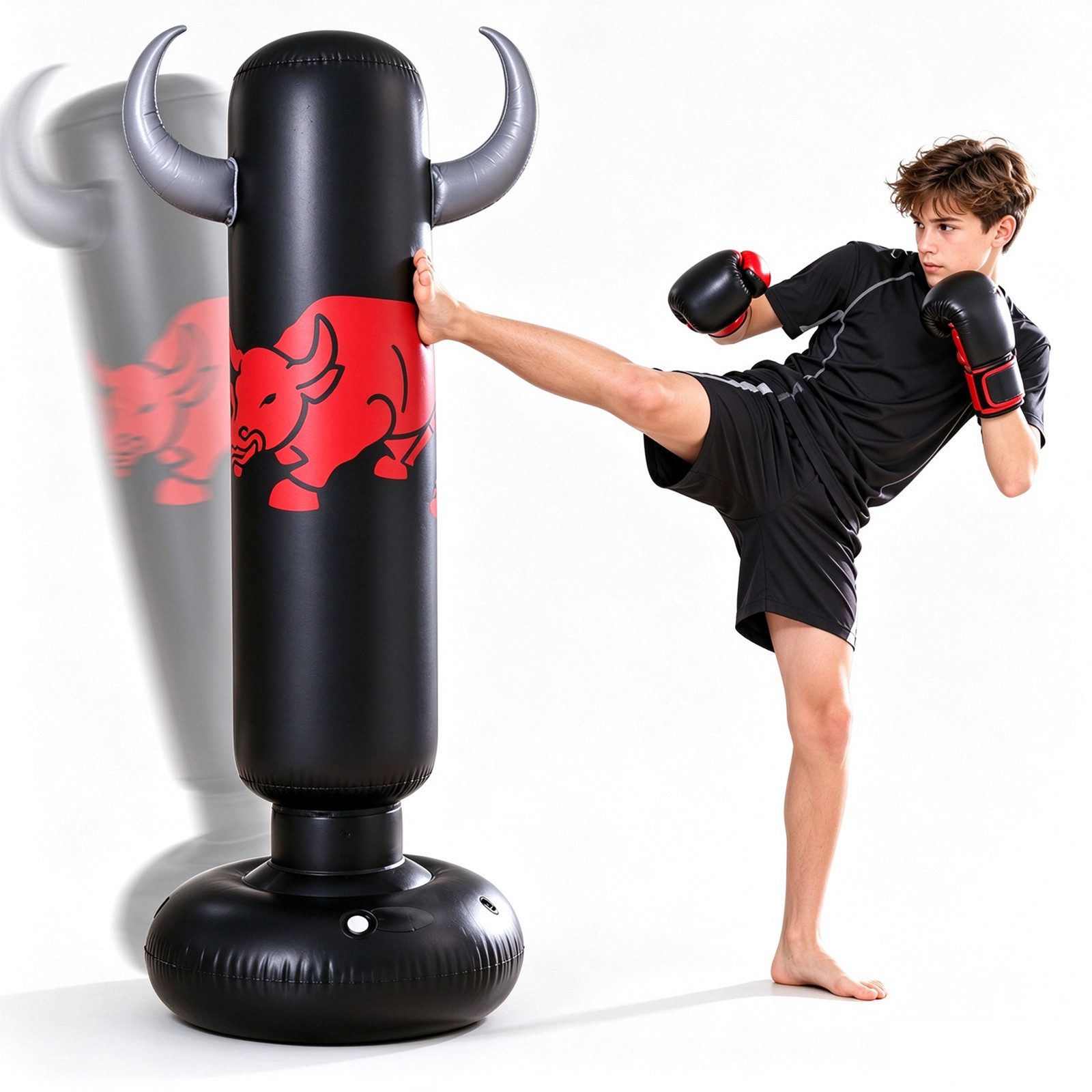MOPUEA Standboxsack Aufblasbarer Standboxsack 360° Drehbar für Kinder Erwachsene Training (Aufblasbarer Boxsack mit Standfuß und 360° …