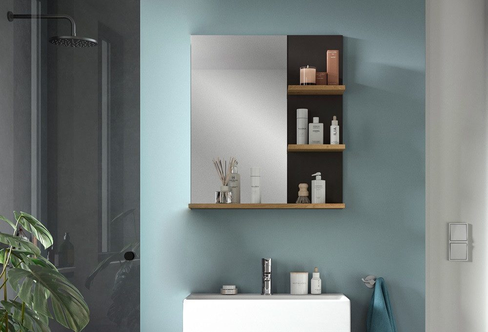 xonox.home Badezimmerspiegelschrank Badezimmer Spiegel Canu, Artisan Eiche / Basalt grau (1-St) Spiegel, Melamin beschichtet, Breite 63 cm