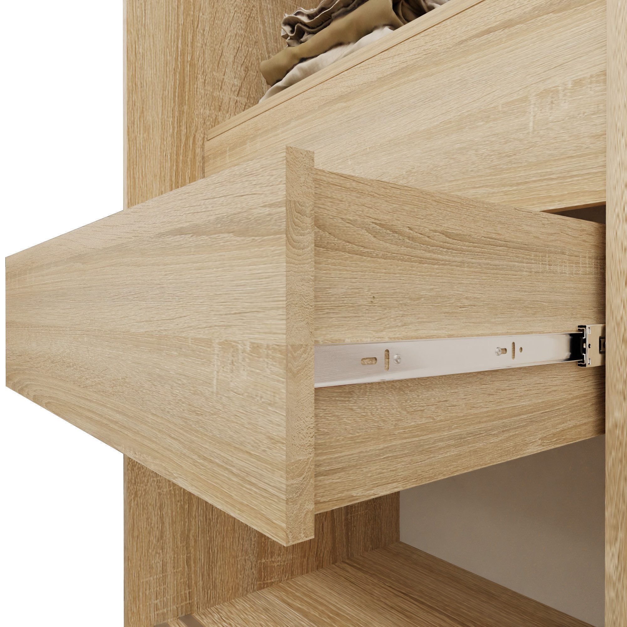 Beautysofa Kleiderschrank HELIX II mit Spiegel und Schubladen (Kleiderstange und funktionalen Stauraumlösungen, Moderner Garderobenschrank mit Lamellen) Schwebe – Bild 5 von 5