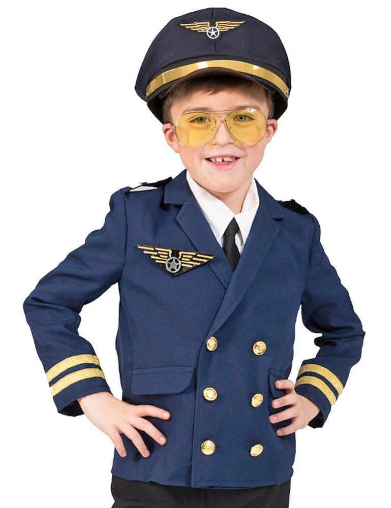 Funny Fashion Kostüm Piloten Kostüm Jacket Pete für Kinder - Tolle Uniform  Jacke als Flugzeug Kapitän für Fasching Mottoparty Kindergeburtstag zum  Spielen