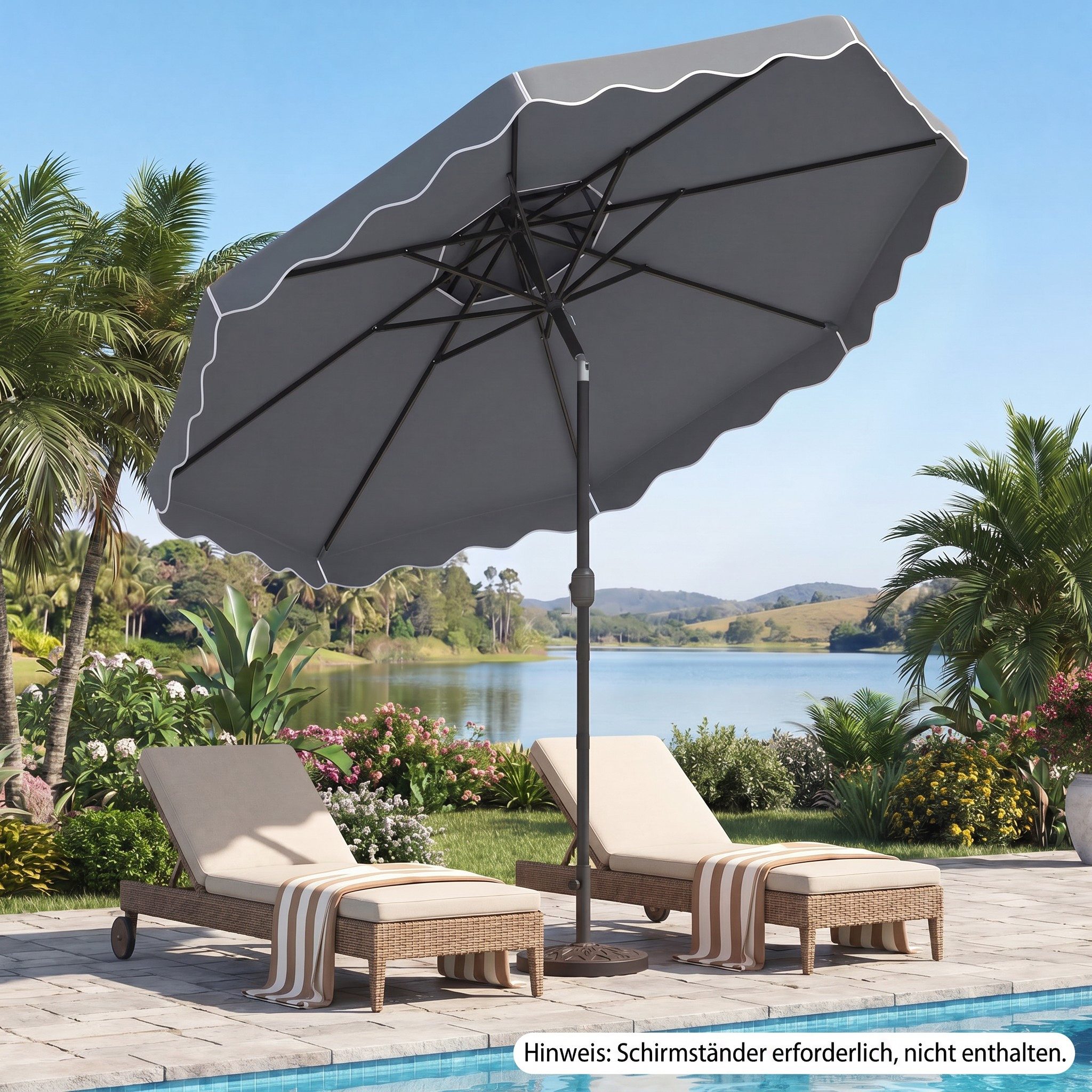 COSTWAY Sonnenschirm, LxB: 300x300 cm, Gartenschirm mit Doppeldach & Kurbel & Volant