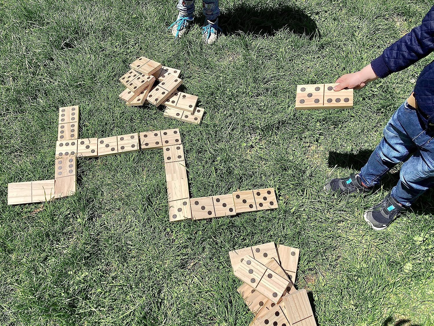 Be Toys Spielesammlung, JJA Domino XXL Holz 28 DOMINOSTEINE Dominospiel Kinderspiel Indoor Outdoor, FSC Siegel