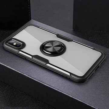 cofi1453 Bumper 360 Grad Schutz Hülle Ring magnetisch Ständer + KFZ Handy Halterung Magnet Carbon Clear kompatibel mit Xiaomi Redmi Note 8