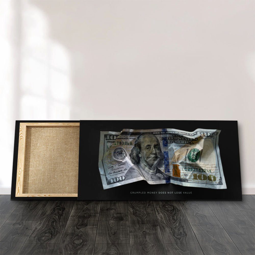 Premium goldener Rahmen Motivationsbild V1 DOTCOMCANVAS® Leinwandbild, Money Crumble -