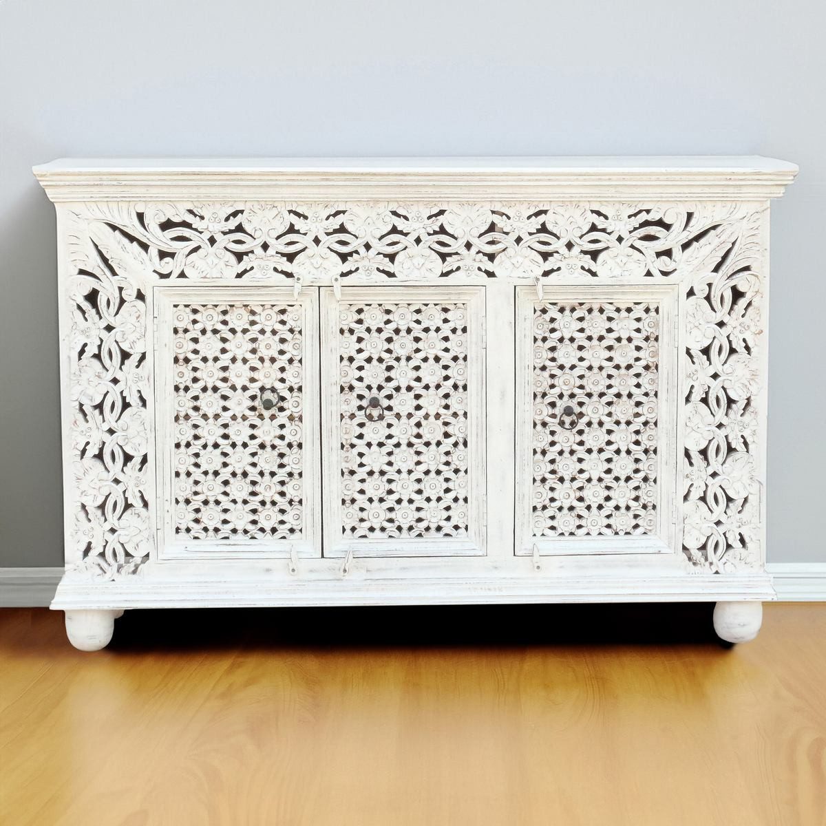Oriental Galerie Unterschrank Weiß Whitewash Sideboard Manisha Weiß 150 cm