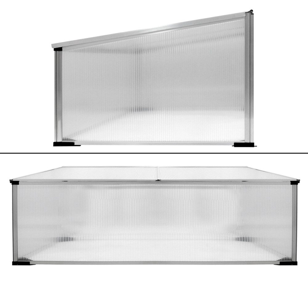 ECD Germany Frühbeet Gewächshaus Treibhaus Frühbeetkasten Tomatenhaus Pflanzenhaus aus Alu, Zweiteiliges Dach 100x60x40cm 0,6m² Fläche transparent Polycarbonat
