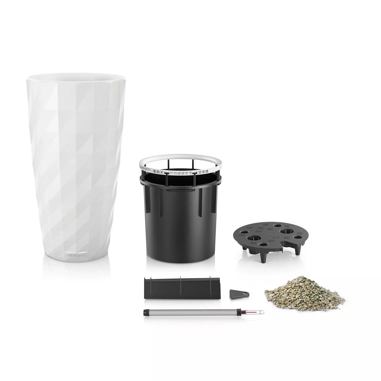Lechuza® Blumentopf Diamante Premium Komplettset weiss matt