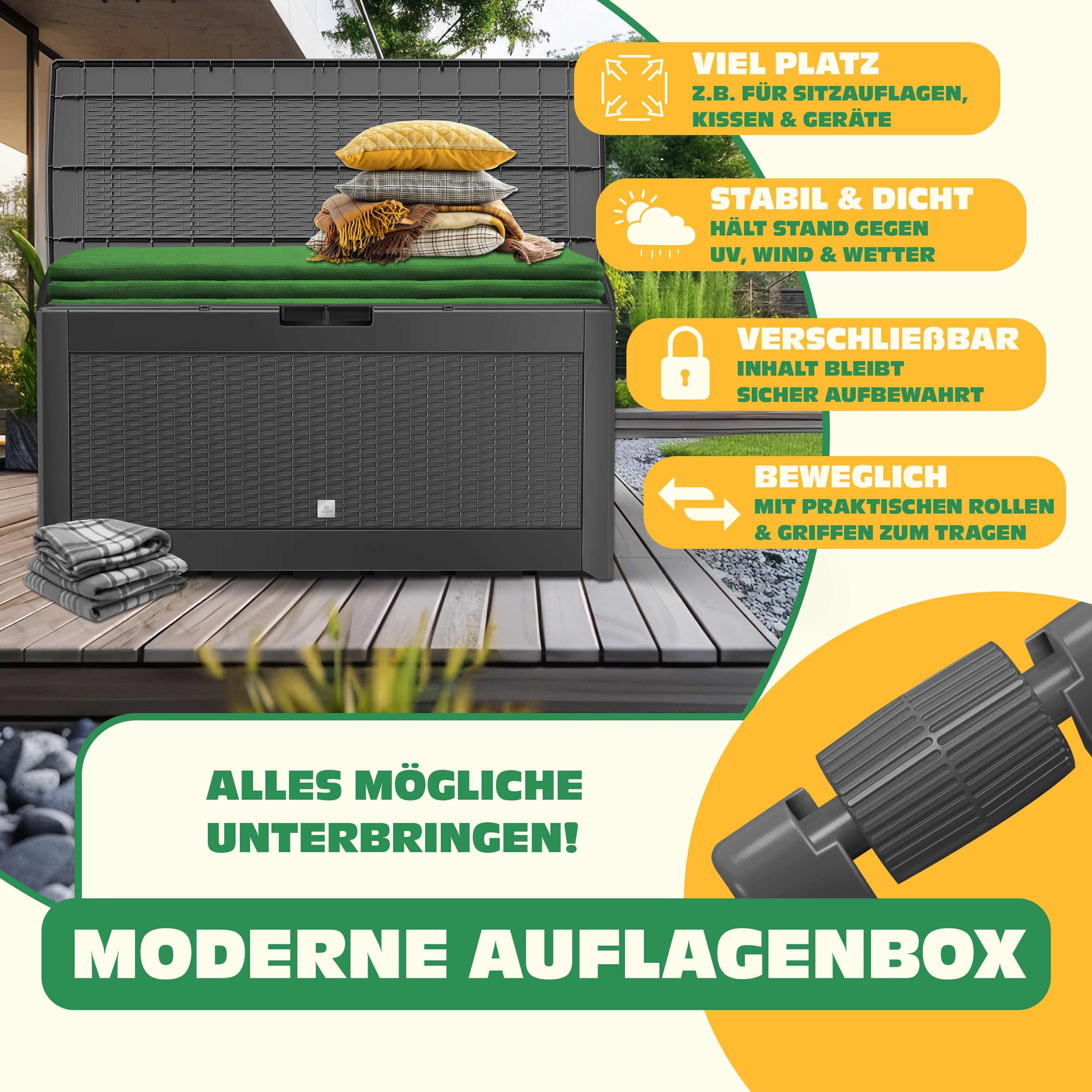 KESSER Aufbewahrungsbox, Auflagenbox Kissenbox 310 Liter mit Rollen klappbarer Deckel