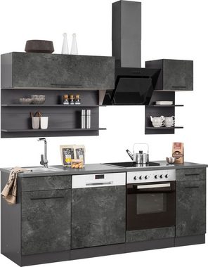 HELD MÖBEL Küchenzeile Tulsa, ohne E-Geräte, Breite 210 cm, schwarze Metallgriffe, MDF Fronten