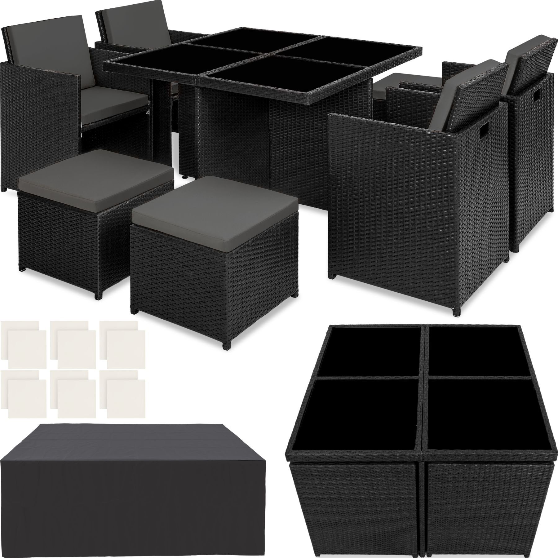 tectake Sitzgruppe Manhattan, (Set, 9-tlg), Tisch- und Stuhl Set
