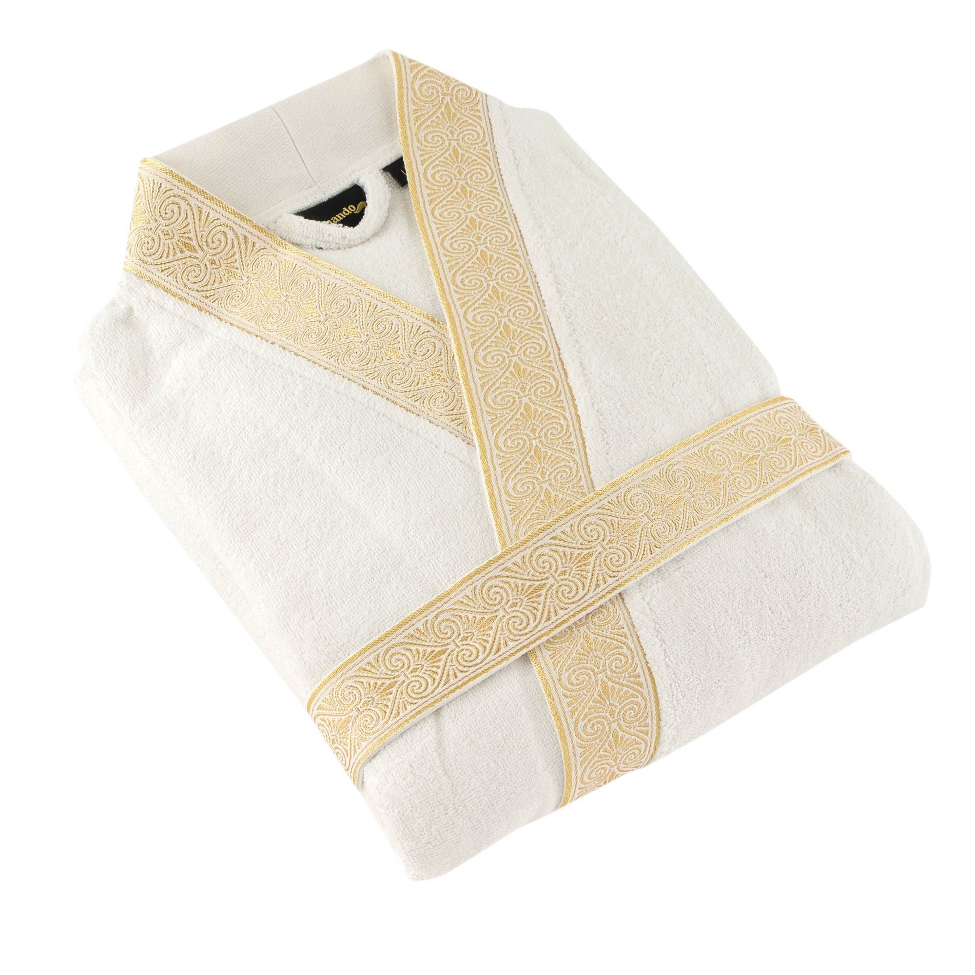 Baumwolle, Bindegürtel, Geschenkverpackung S, Optik, Weiß, 100% gestickte Gold Bademantel mit Kimono-Kragen, Blende Aymando Ornament