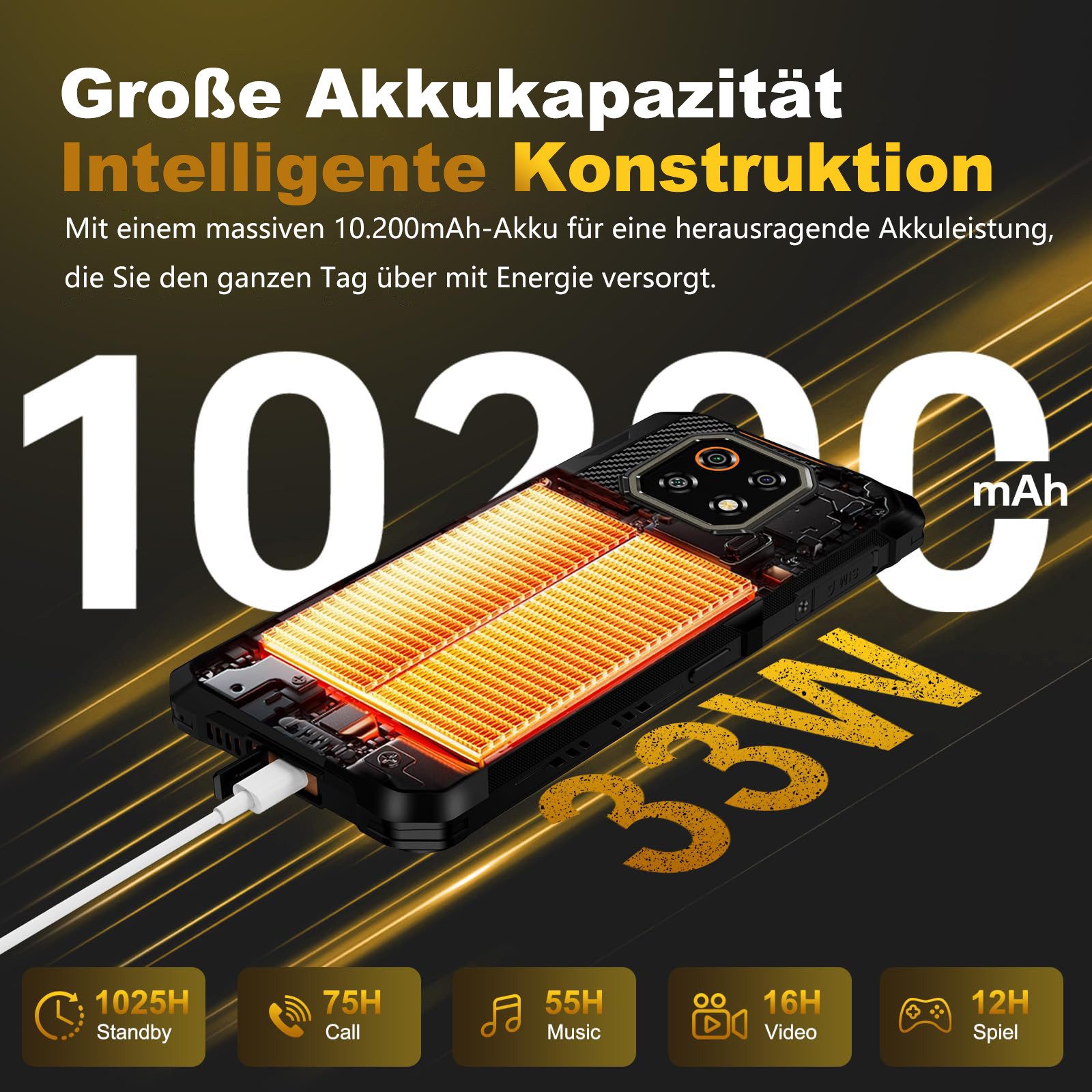 Cubot Kingkong ES3 Android 15 Outdoor Smartphone (17,13 cm/6.745 Zoll, 256 GB Speicherplatz, 48 MP Kamera, 10200mAh, 4G Dual SIM, NFC, OTG, IP68 Wasserdicht Baustellenhandy)