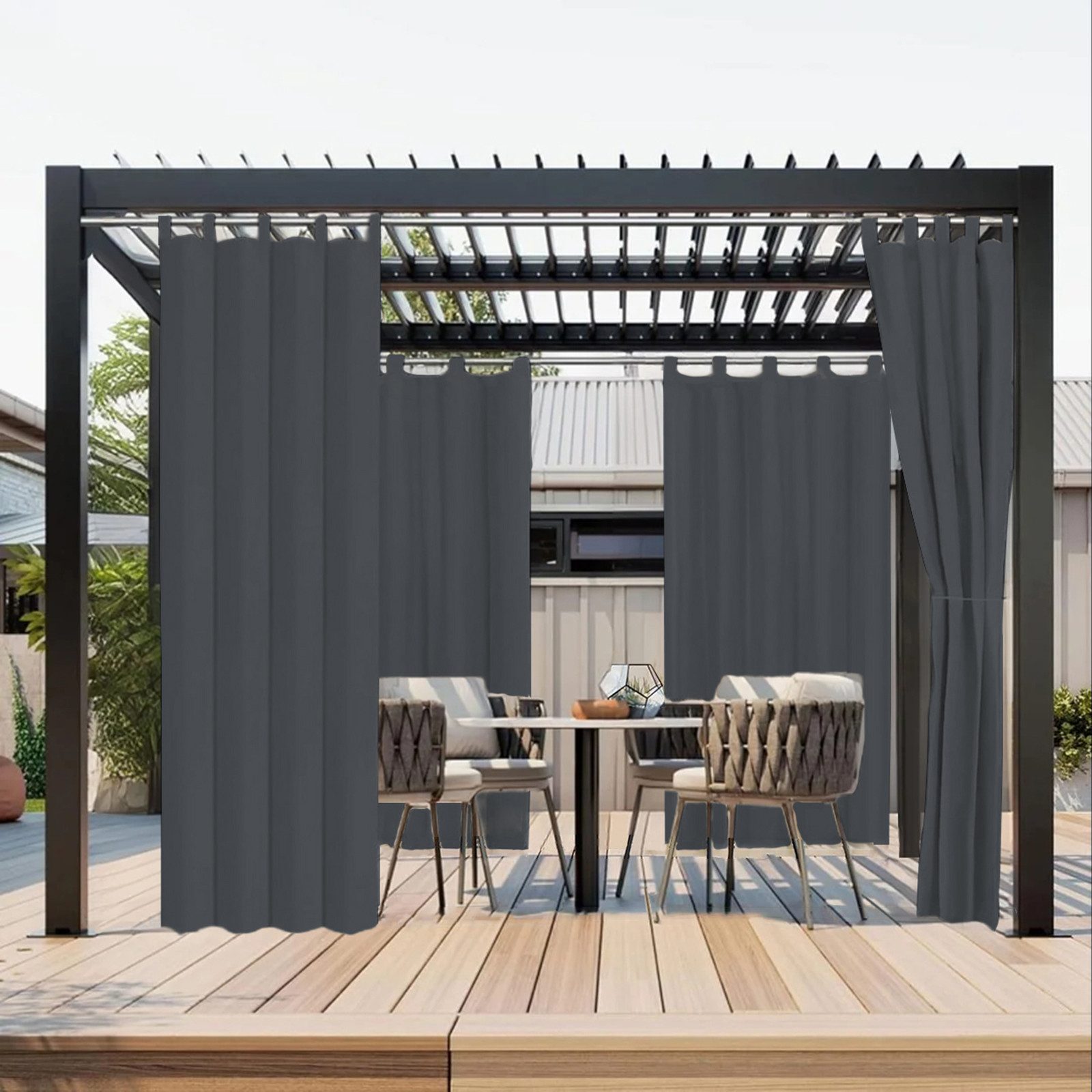 BTTO V&G Outdoorvorhang Balkon Vorhänge Gardine Wasserdicht & Winddicht (1 St), Lichtschutz, Aufhängung mit Laschen,Verstärkte Stangentasche unten