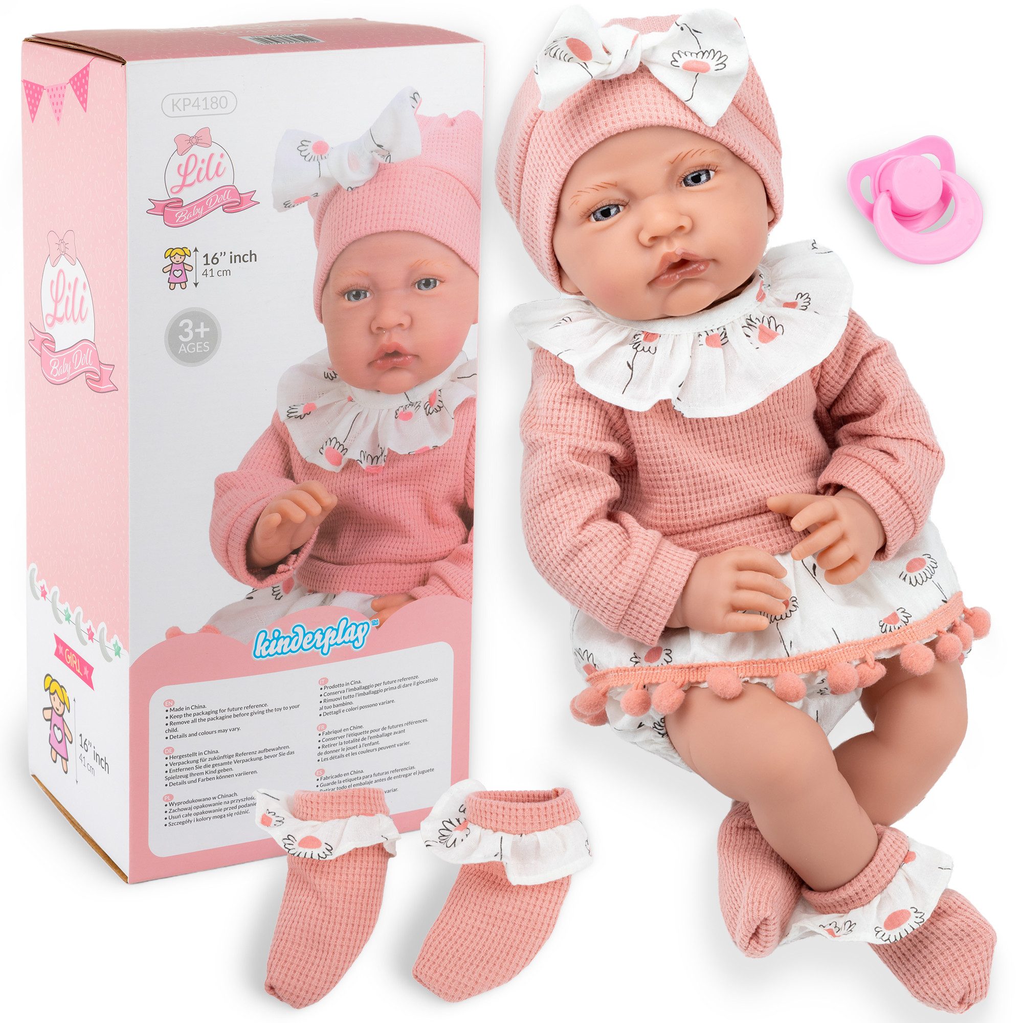 Kinderplay Dolls & Strollers Babypuppe Interaktive Babypuppe 41 cm – spricht & mit Schnuller – realistischer (Set)