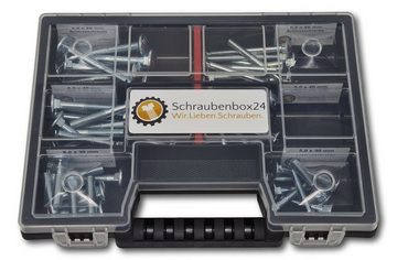 Schraubenbox24 Flachrundkopfschraube Sortiment M5-M6 // 30mm-50mm, (DIN 603, 60 St., galvanisch verzinkt), 60 Stück Flachkopfschrauben / Schlossschrauben