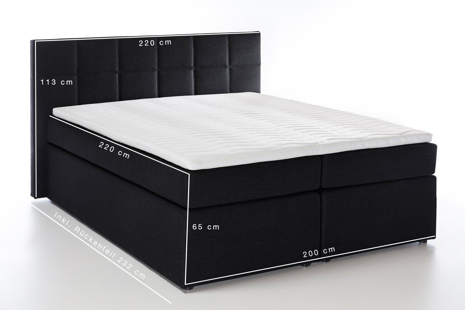 Möbelfreude Boxspringbett Boxspringbett Bea Schwarz H2/H3 200x220 cm, Schwa günstig online kaufen
