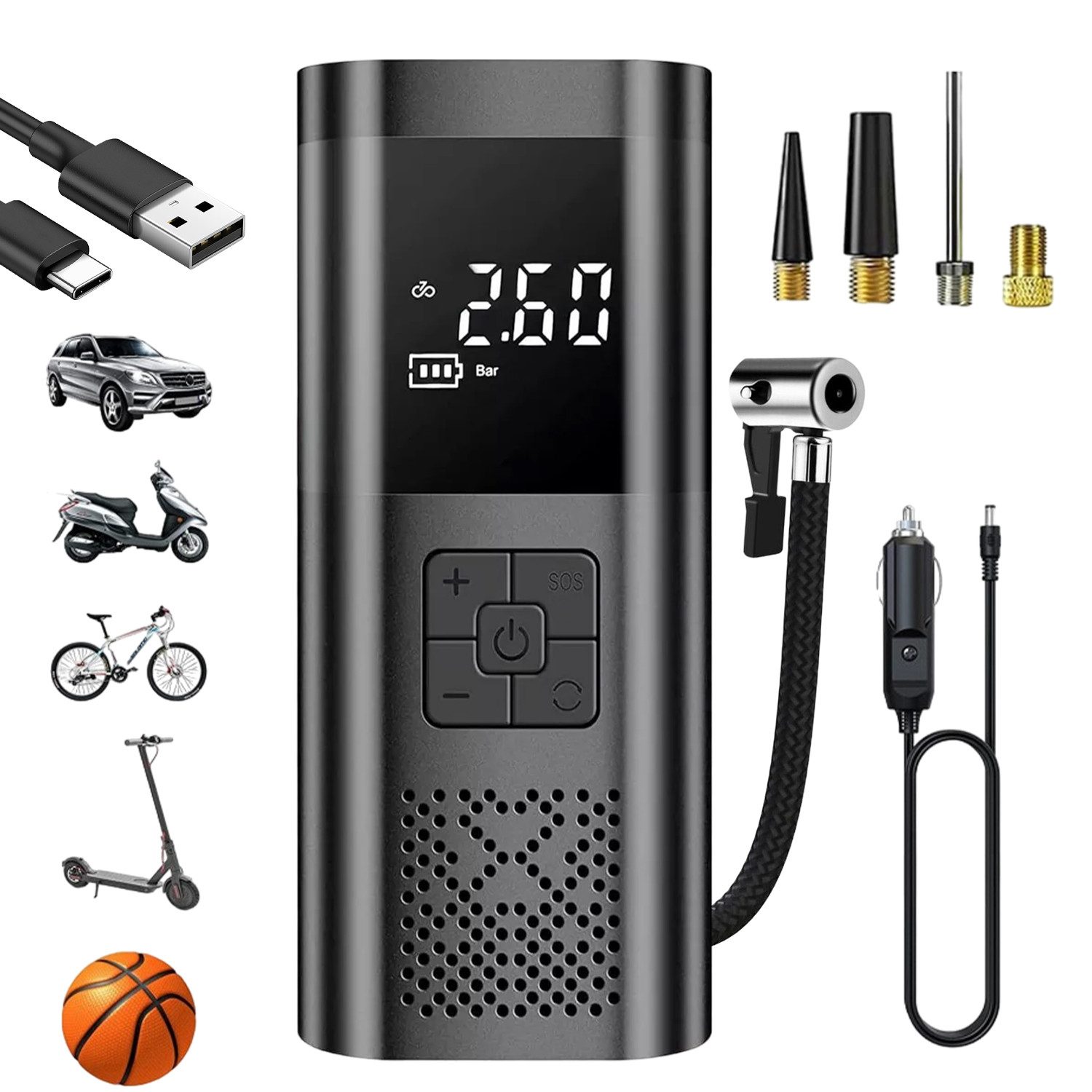 AKKEE Akku-Luftpumpe Mit 6000-mAh-Akku, 150 PSI Tragbare Elektronische, Mit Manometer/Digital-LCD-Anzeige