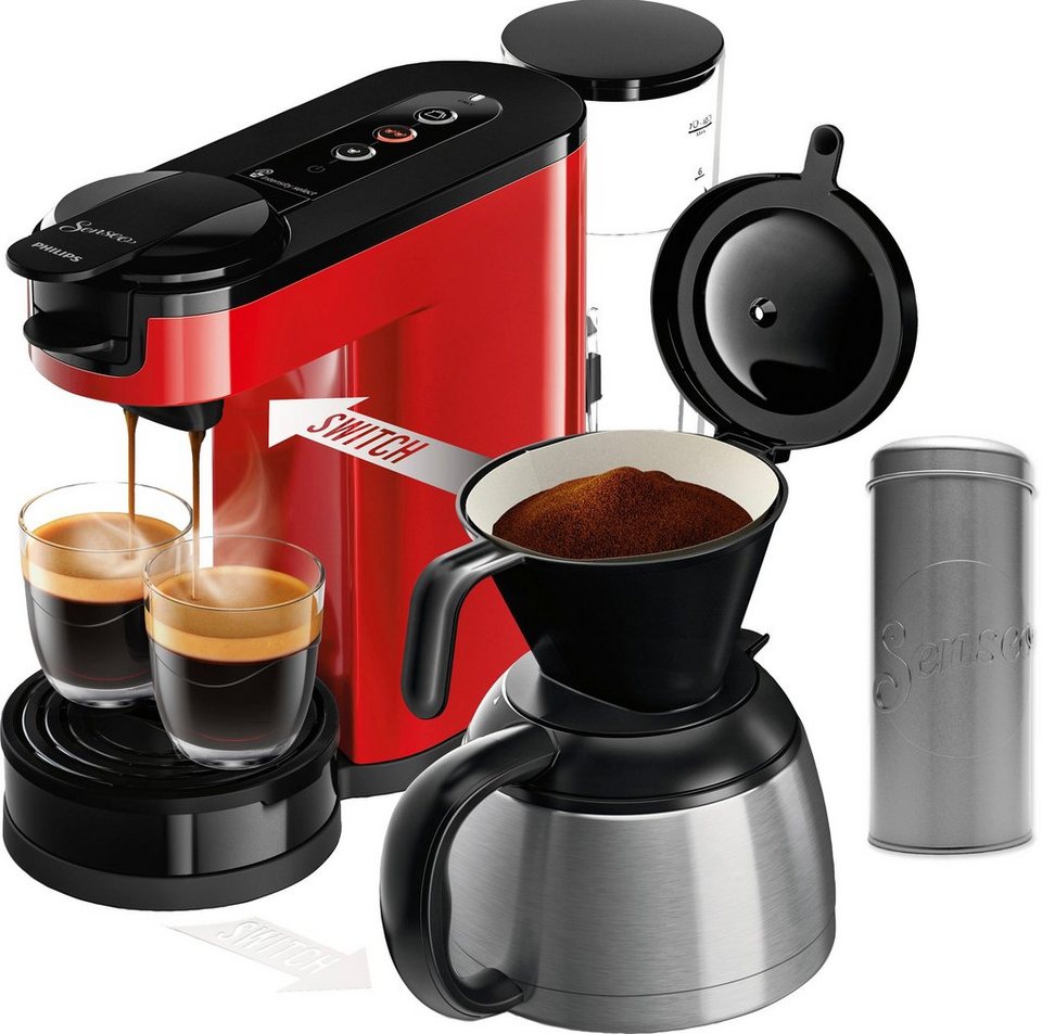 Philips Senseo Kaffeepadmaschine Switch HD6592/84, 1l Kaffeekanne, inkl.  Kaffeepaddose im Wert von 9,90 €