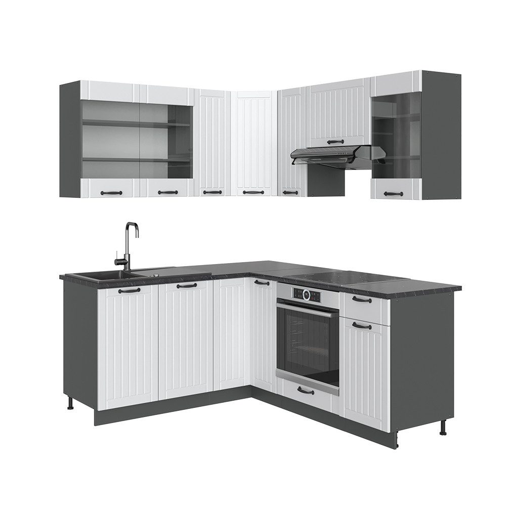 Vicco Winkelküche Fame-Line, Weiß Landhaus/Anthrazit, 160x190cm günstig online kaufen