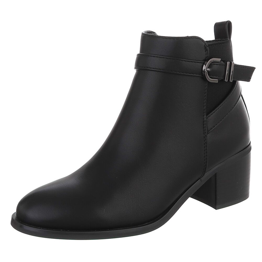 Ital-Design Damen Ankle Boot mit Blockabsatz und Schnalle Chelseaboots (92125629) Blockabsatz Stiefeletten in Schwarz