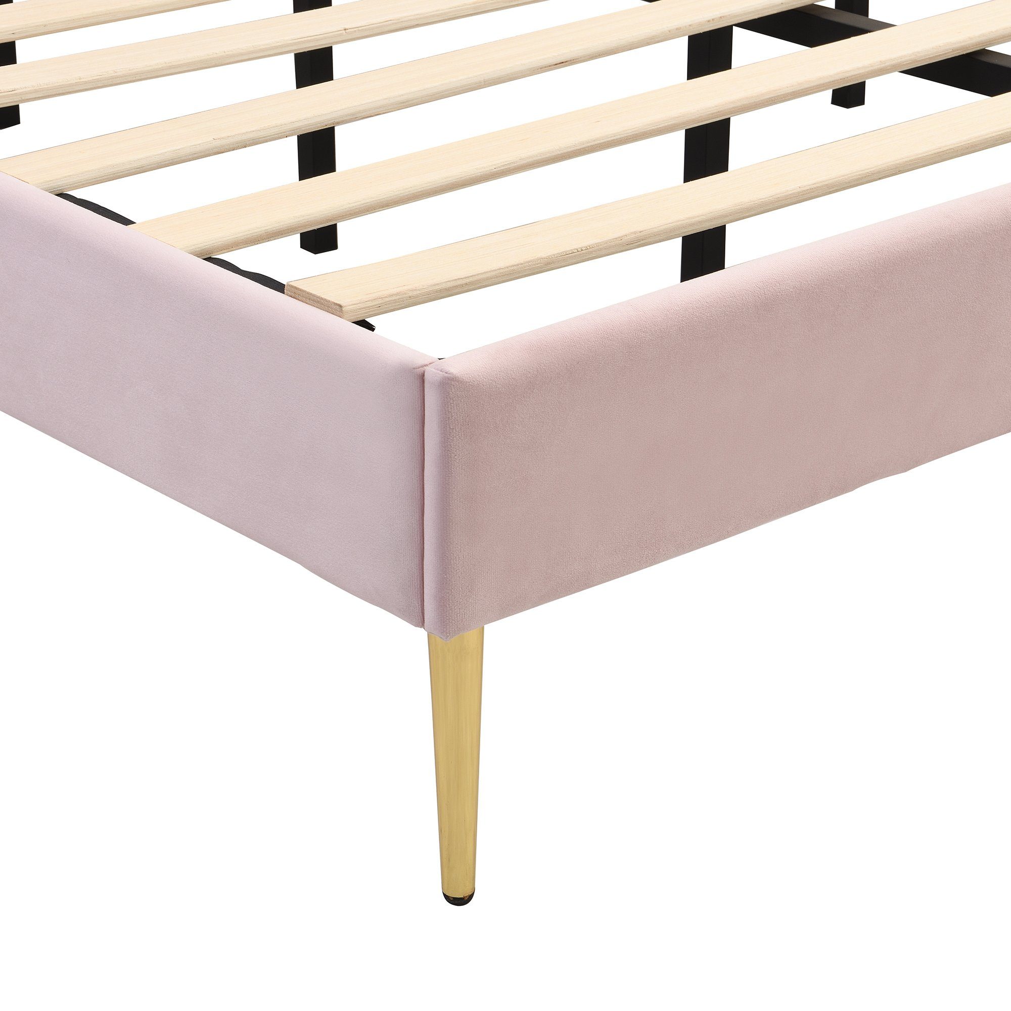 Polsterbett (Doppelbett 140 x 200 cm, ohne Matratze), mit höhenverstellbarem Muschel-Form-Kopfteil und Lattenrost, Samt
