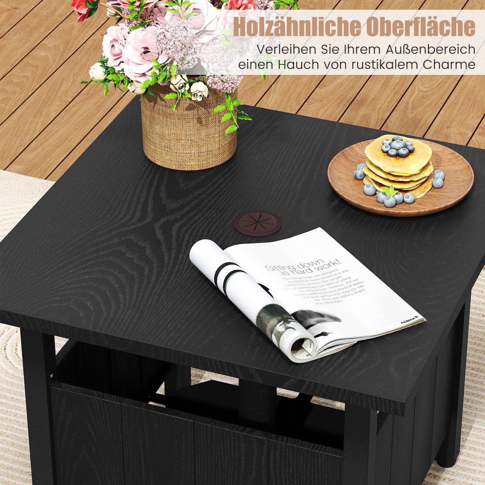 COSTWAY Gartentisch, klein Beistelltisch mit Schirmloch, wetterfest