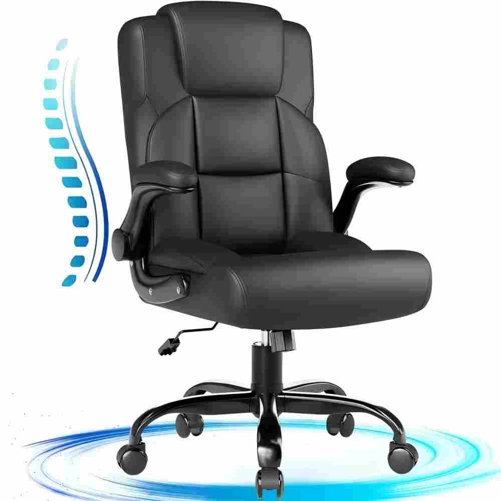 bosmiller Bürostuhl Ergonomischer Bürostuhl 150KG Verstellbare Schreibtischstuhl PU Leder (1 St), für Büro mit Hochklappbaren Armlehnen Computer Chefsessel