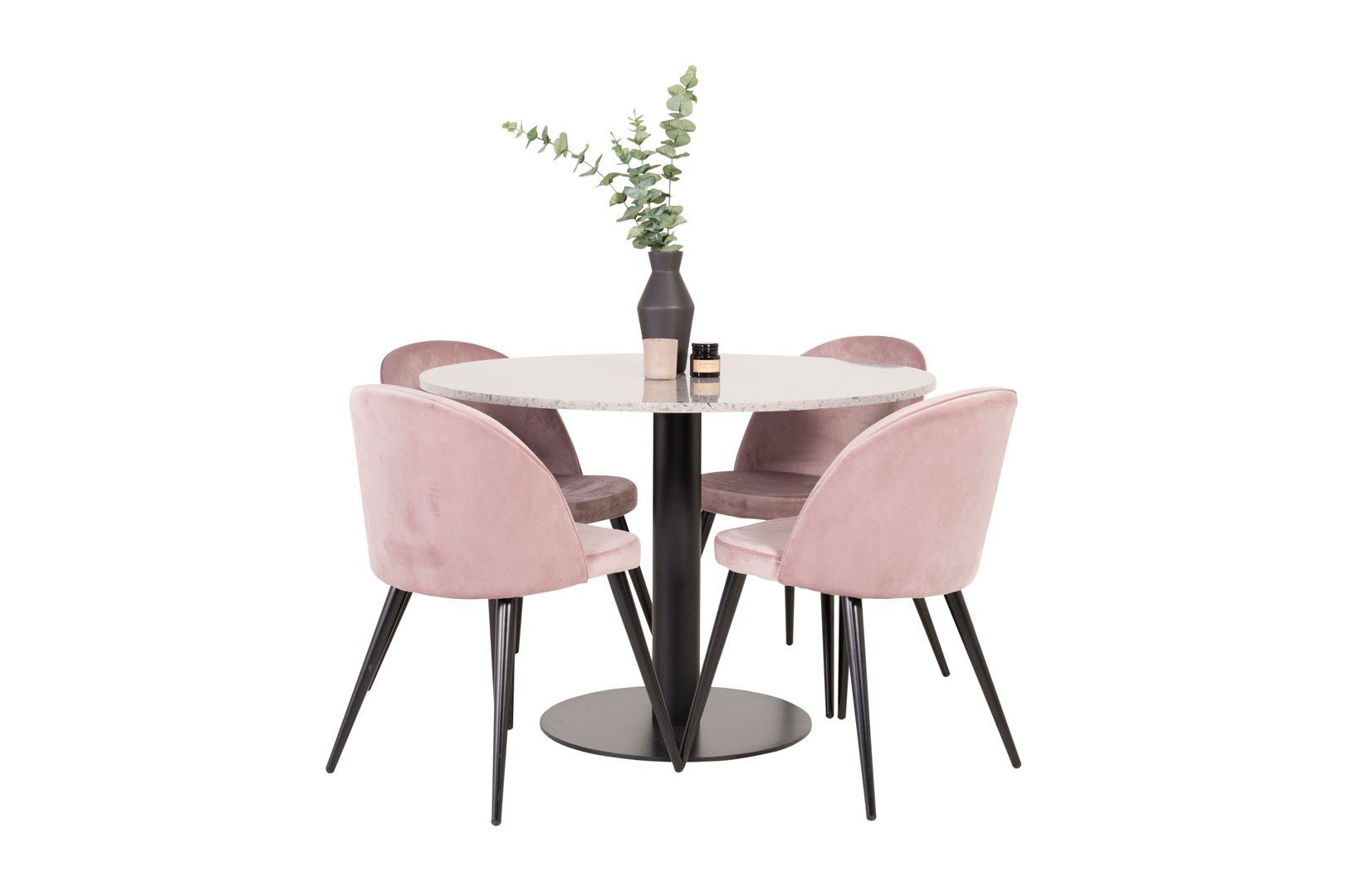 ebuy24 Vel, Essgruppe RazziaGR Pink und (5-tlg) grau 4 Terazzo Esstisch Essgruppe