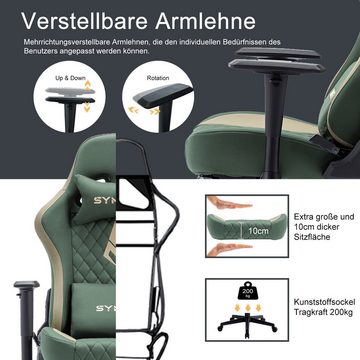 symino Gaming-Stuhl Ergonomischer Bürostuhl aus PU-Leder mit 3D-Armlehnen und Fußstütze, hoch atmungsaktiv, verstellbare Armlehnen und Rückenlehne, Grün