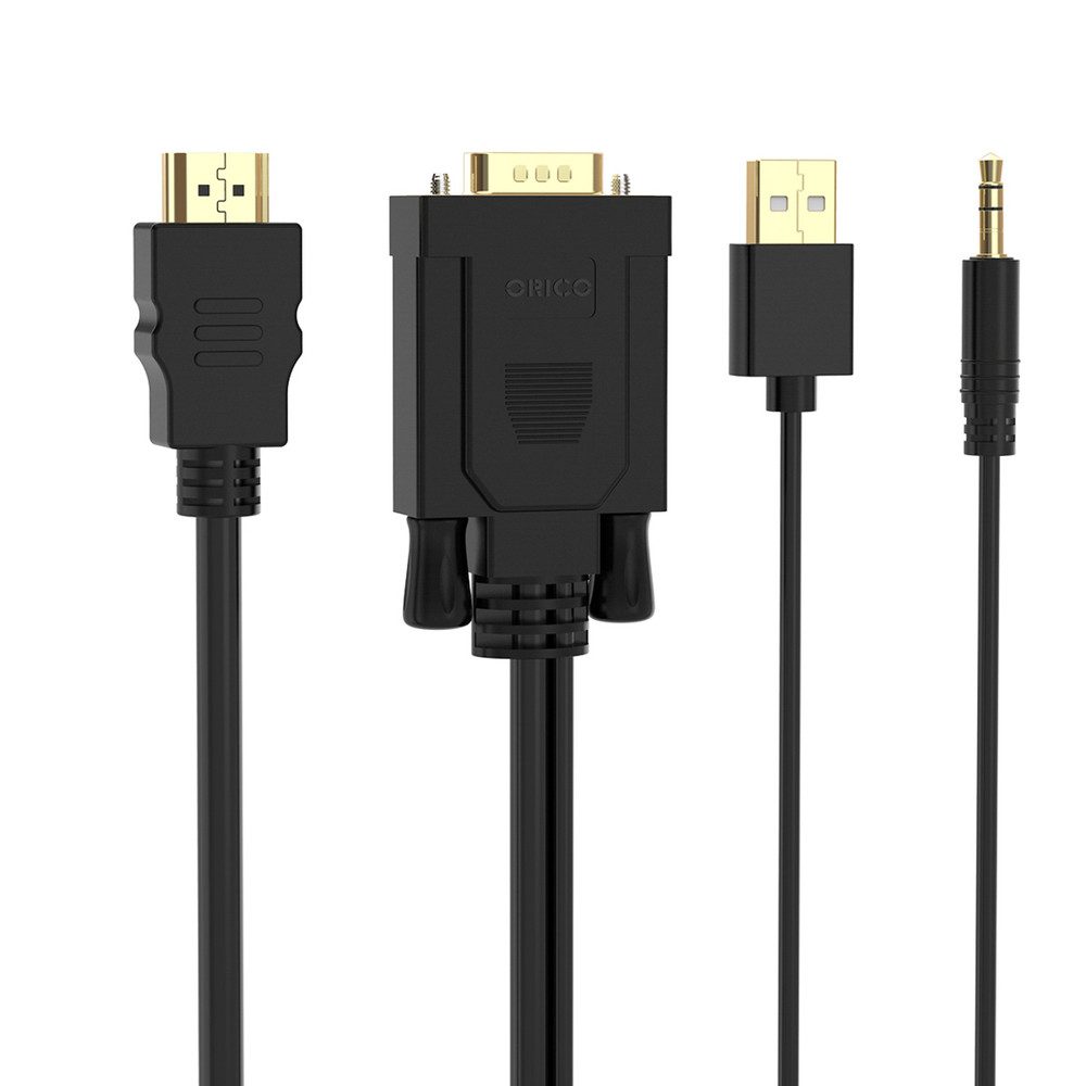 ORICO Klinkenstecker Videoadapter Signalwandler Anschlusskabel, (Spar-Set, 1-St., 5 m flexibel), Full HD 60 Hz, Audio 3,5 mm, USB-Strom, 5 m