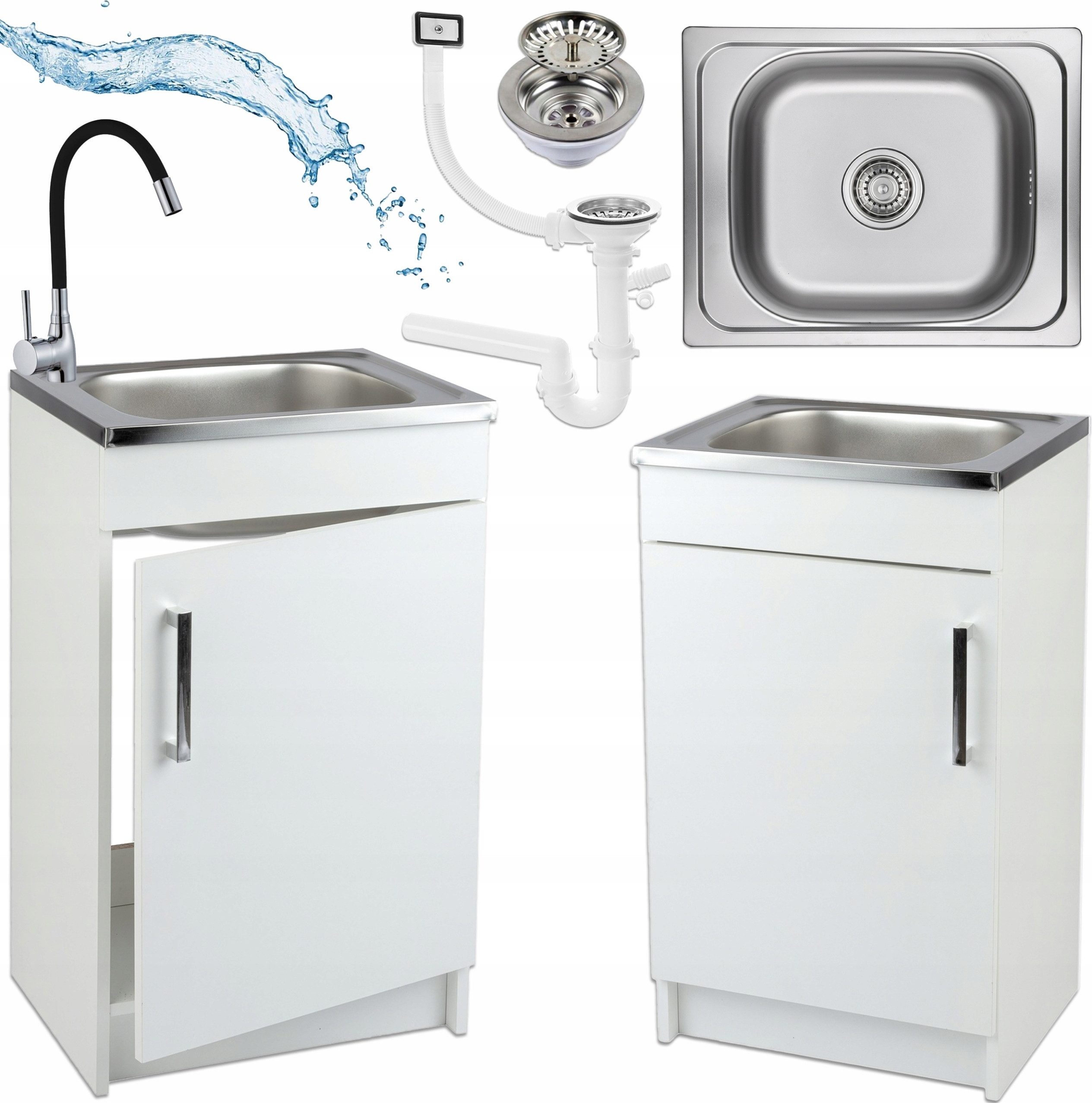 STAMAR Spülenschrank Küchenschrank 50cm Weiß Spüle Edelstahl Armatur Schwar günstig online kaufen