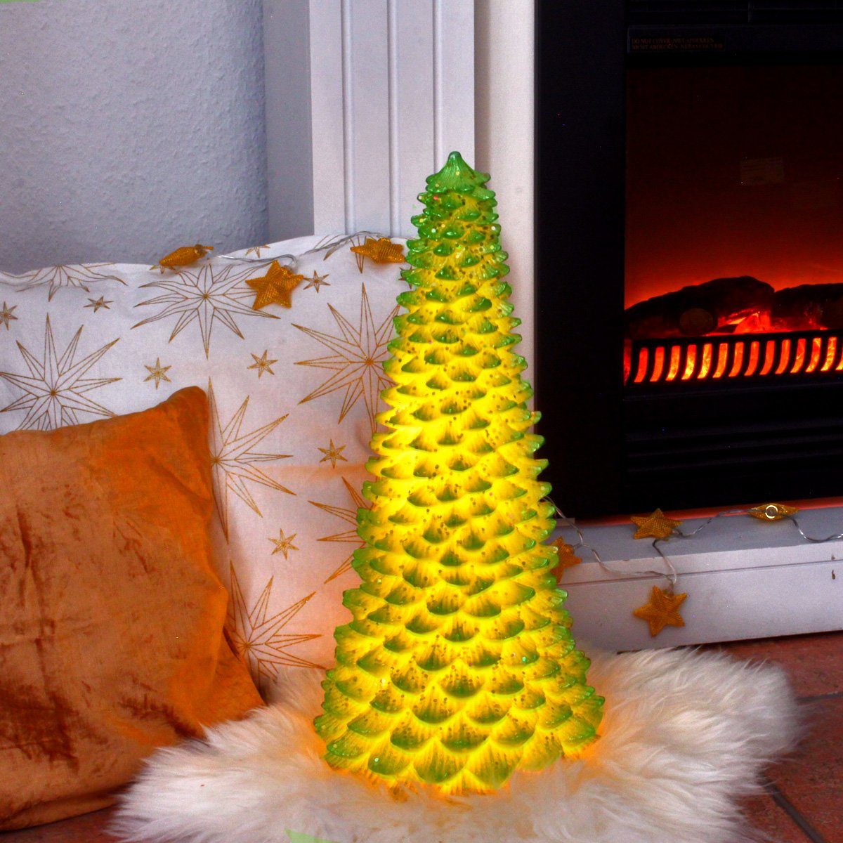 MARELIDA LED Baum LED Tannenbaum mit Pailletten LED beleuchtet H. 45cm Batterie grün