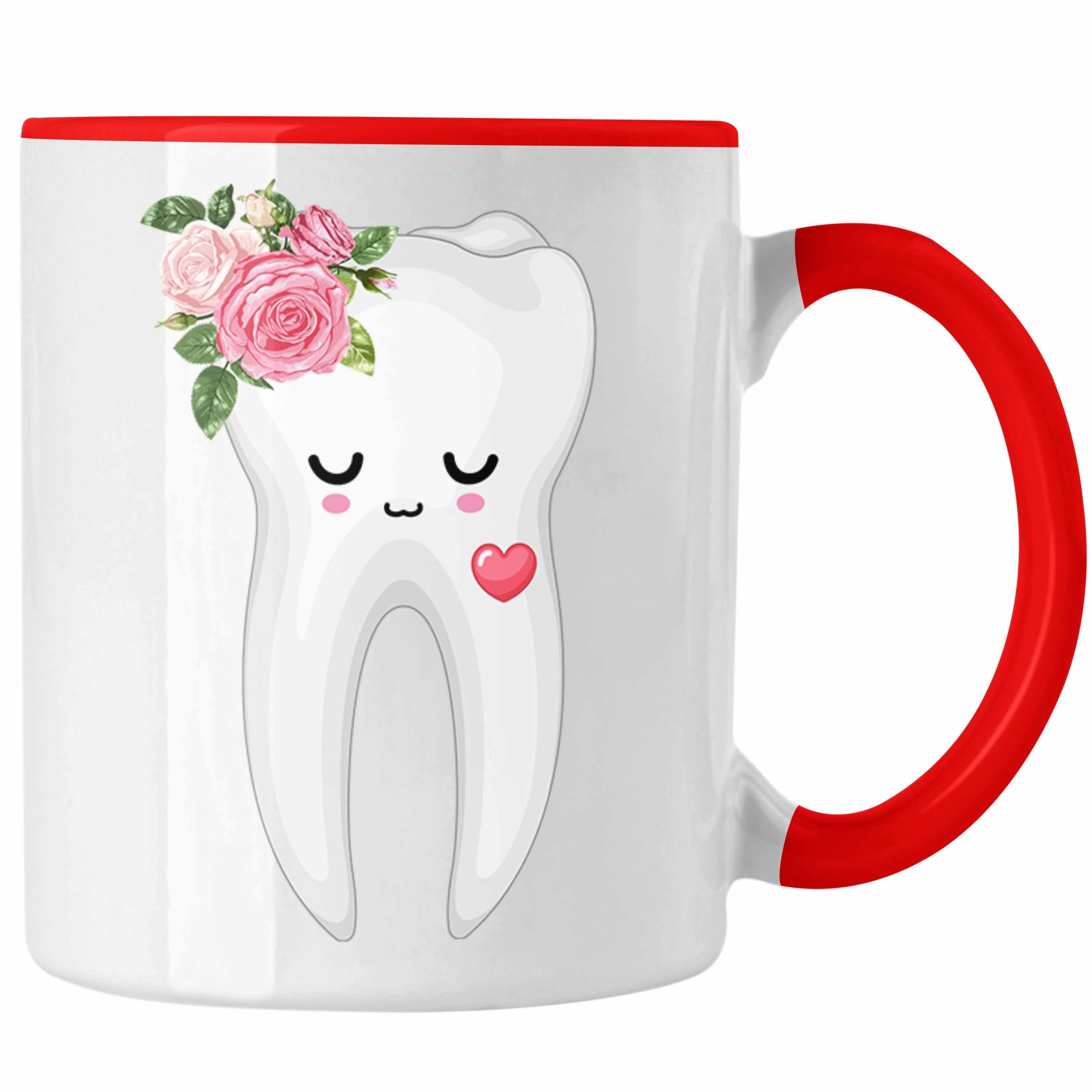 Trendation Tasse für Geschenk Zahnarzthelferin Tasse Beste Lustiges Zahnarzthelferin Rot