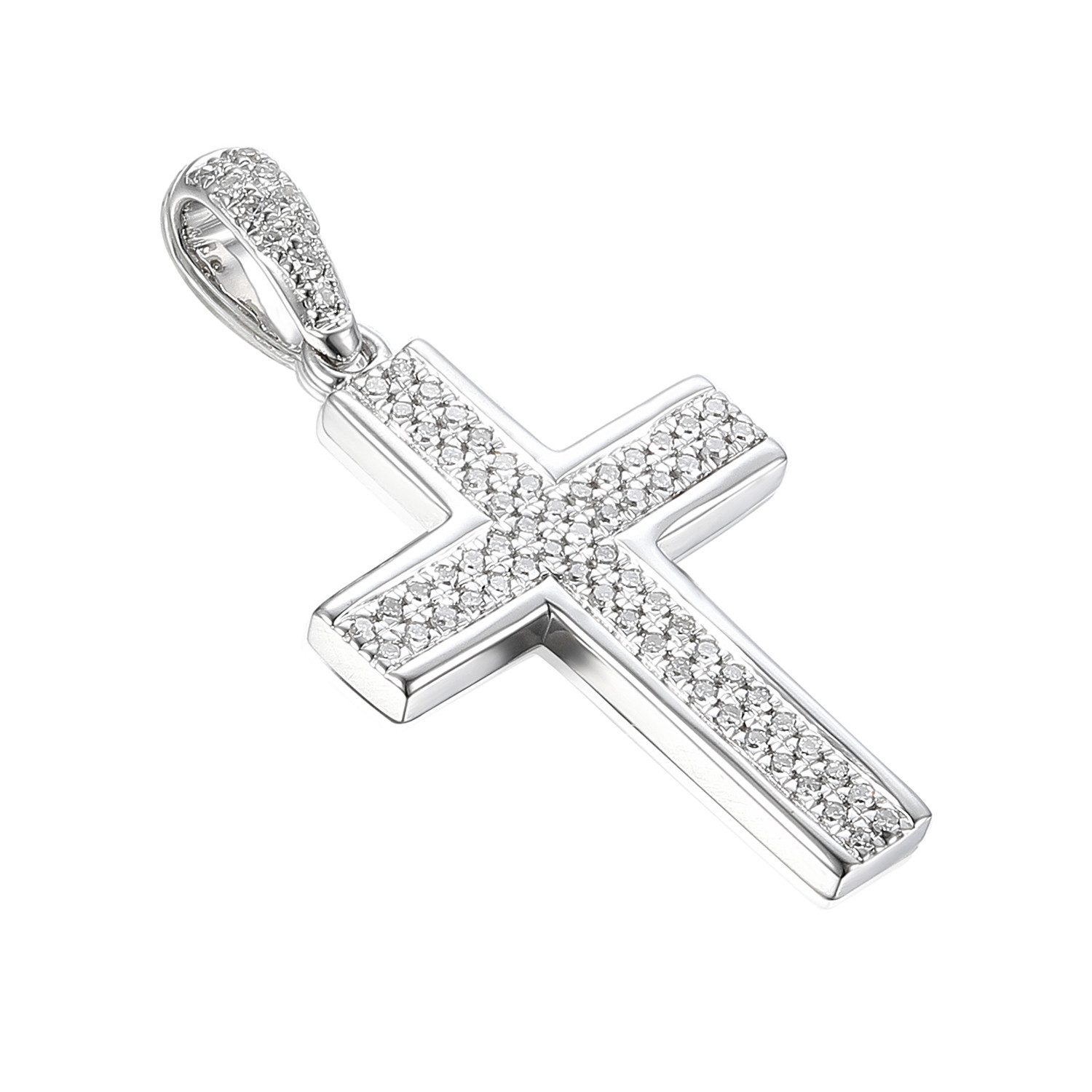 Stella-Jewellery Collier 585er Weißgold Kreuz Anhänger mit Diam. 0,16ct. (inkl. Etui), Diamanten Kreuz Brillant