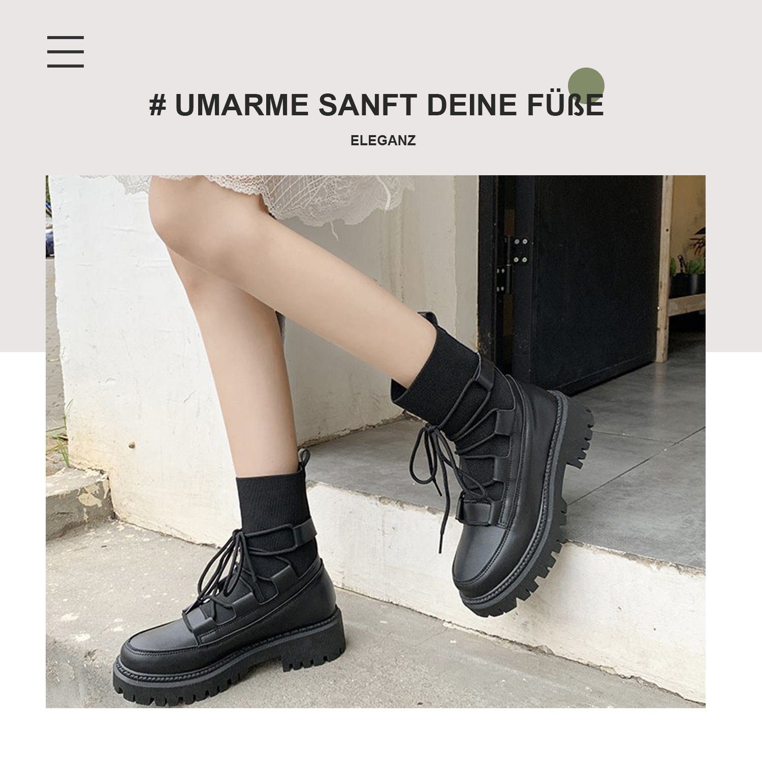 Biker Boots, Daisred Chunky Schwarz Stiefelette, Sohle Ankle Stiefel